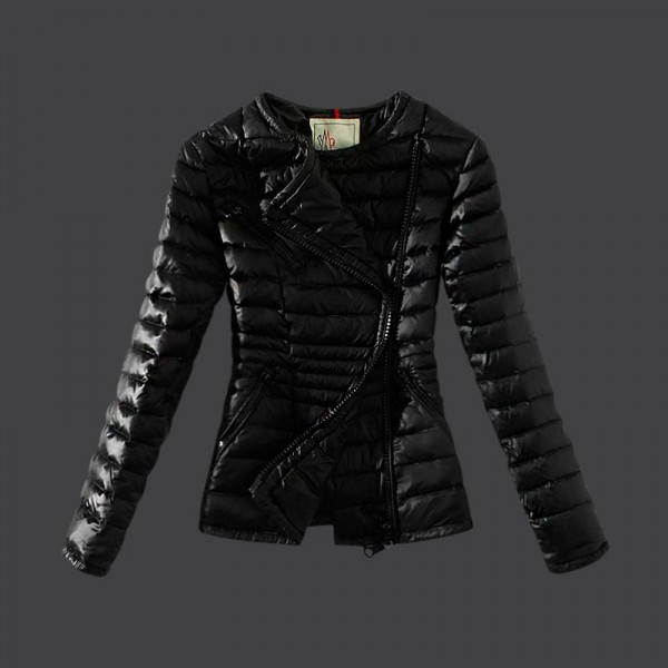 Moncler Donna Giù cappotto Inclinato Zipper Nero Presa M1061